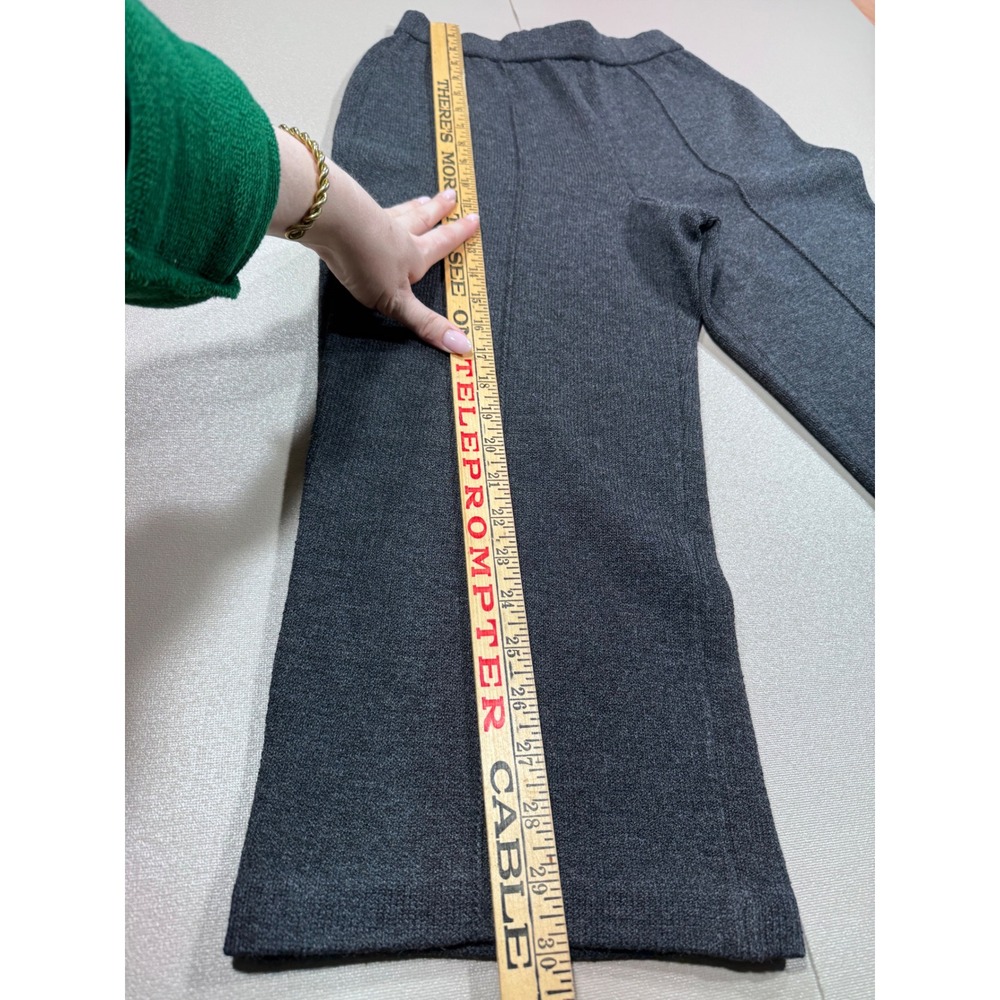 St. John Basics Gray Knit Wide Leg Crop Pants Front Seam Size 4 Made in USA - Picture 2 of 7